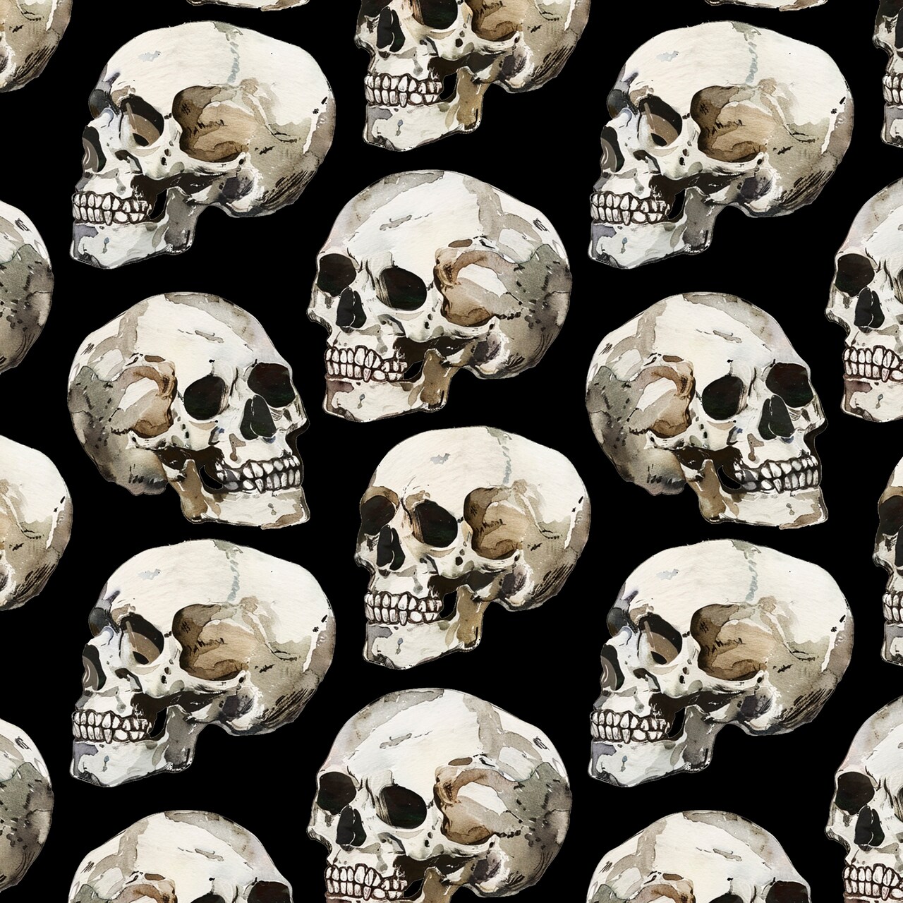 Painted Skulls Black Silky Premium Fleece Fabric | By the Yard